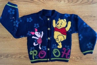 Kids Disney WINNIE The POOH Bear PIGLET Flower Button Navy Blue Cardigan SWEATER