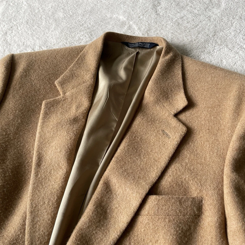 Blazer chaqueta abrigo deportivo Lands’ End para hombre pelo camel lana de cordero 44L | Hecho en EE. UU. Foto 2 de 4
