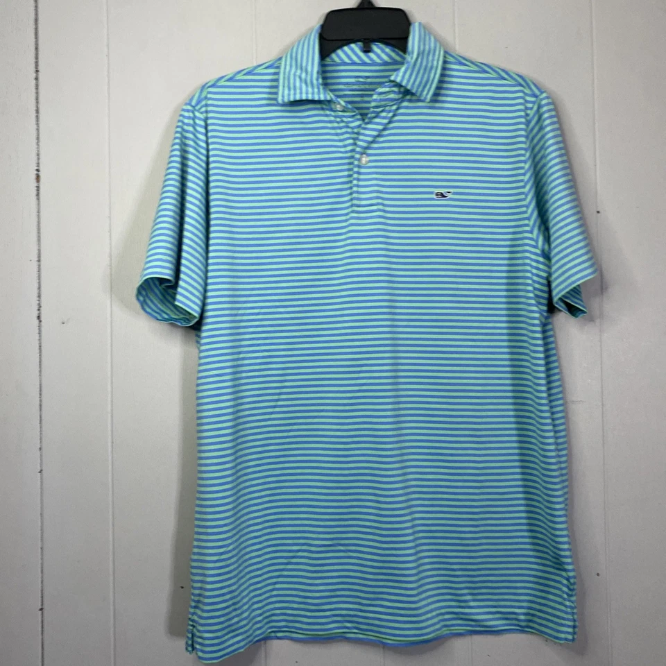 Polo Vineyard Vines Performance Juvenil XL Verde Azul Ligero Golf 21x28 Foto 4 de 4