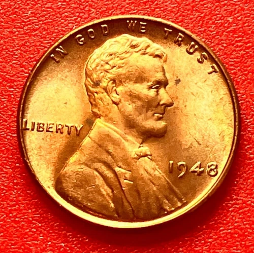 1948-P Lincoln Wheat Cent Penny GEM RED BU From an Original Bank Roll