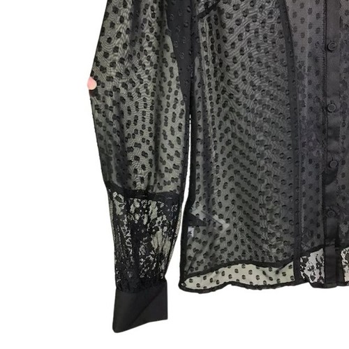 Ann Taylor Blouse Womens XS Black Sheer Swiss Dot Lace Button Up Witchy Gothic - Picture 4 of 9