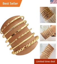 Hypoallergenic Multi-Layer Gold Bangle Bracelet Set - Trendy Non-Tarnish Jewelry