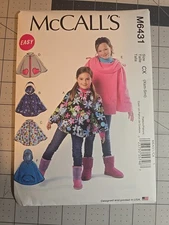 6431 McCall's Pattern Girls Sz XS - SM EASY Loose Fitting Ponchos  Uncut NEW