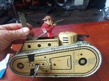 Vintage USA made Marx 1930s WWI Tin Litho Tank Doughboy Windup Toy