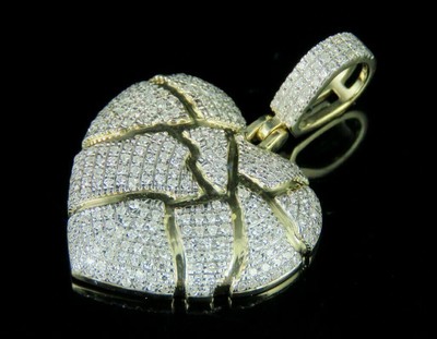 Gebrochenes Herz Diamant Anhänger Charm 2,30 Kt Labor erstellt 14K gelb vergoldet