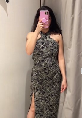 ZARA NWT WOMAN SS24 EMBROIDERED LEAF MIDI DRESS BLACK