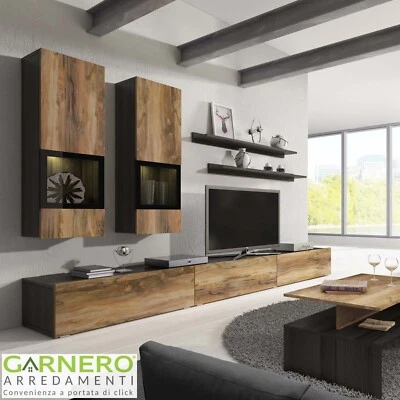 GARNERO ARREDAMENTO Parete attrezzata soggiorno 270x176cm noce antico nero frassinato EMOTION GIHOME