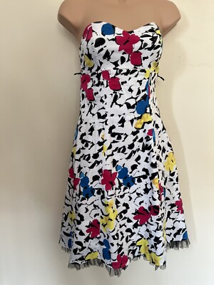 jane norman skater dress JANE NORMAN WHITE FLORAL PINK BLUE BANDEAU SKATER A LINE PROM SUMMER DRESS  10