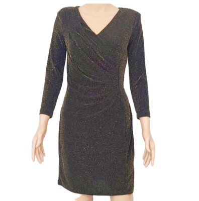 ALLEN B. BY ALLEN SCHWARTZ Metallic black & gold long sleeve dress Size S Small