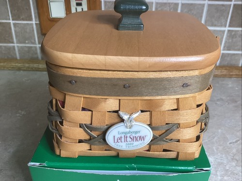 Longaberger 2000 Tree Trimming LET IT SNOW Basket, Protector, Lid, Tie-On Liner - Picture 2 of 5