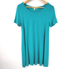 Aryeh Cocktail Shirt Dress Women's M Shirt Length Short Sleeve Viscose Teal