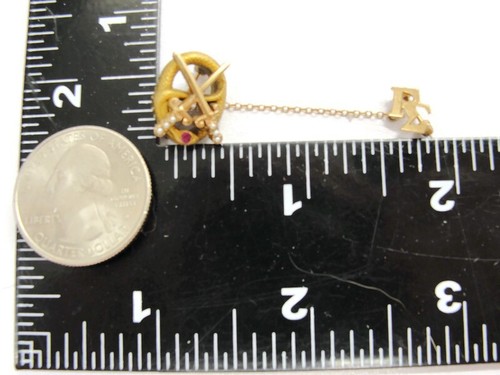 1949 10k Gold Theta Chi Fraternity Gamma Sigma Swords Snake Ruby Seed Pearls Vtg - Picture 4 of 11