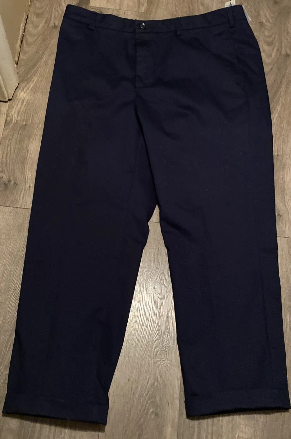 Van Heusen Flex Flat Front Straight Fit Navy blue casual Pants, W 38 x 34L New