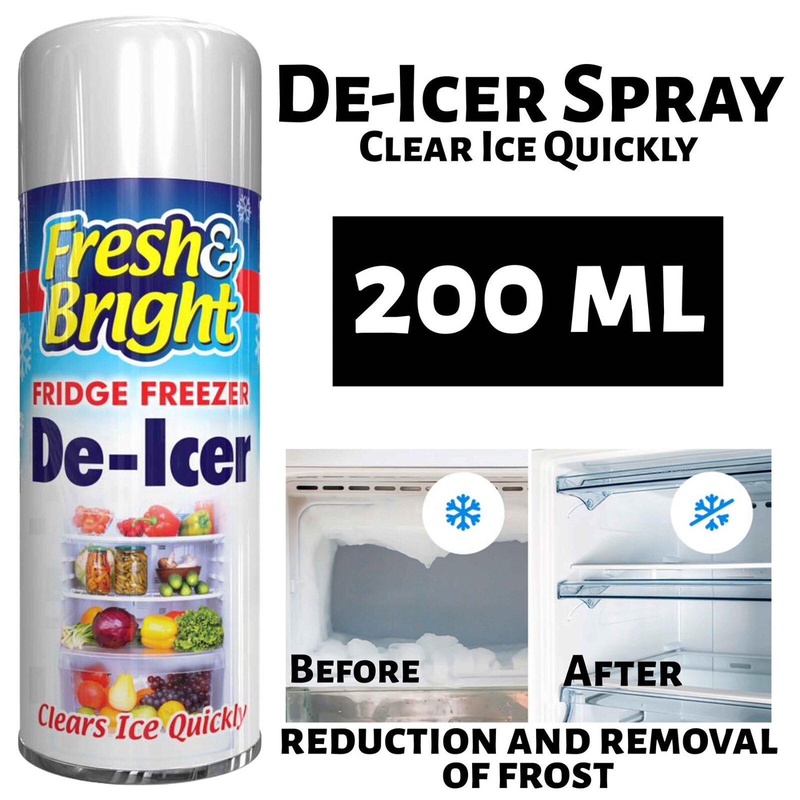 200ml Fridge Freezer De Icer Spray Defrost Ice Quickly Anti Bacterial