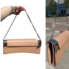 Rodo Italy Tan Leather Evening Clutch/shoulder Bag W/silver Chain Strap