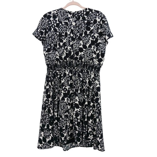 Brooks Brothers Kleid Damen 14P schwarz weiß Blumen gesmokte Taille Etui Taschen - Bild 2 von 10
