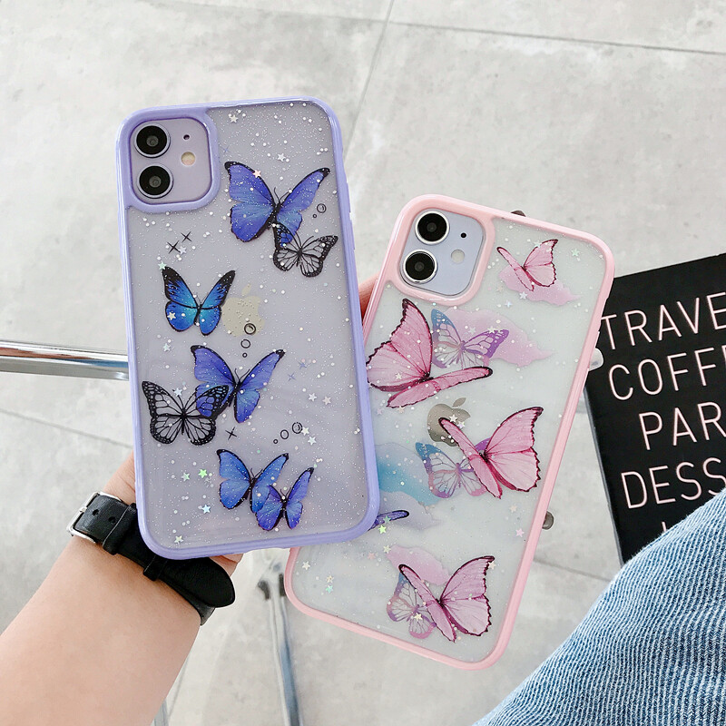 Iphone 12 Purple Case IPhone 12 Case Glitter Butterfly Butterflies