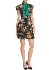 Alice + Olivia Lessie Tie Neck Black foral dress Size 10 NWOT