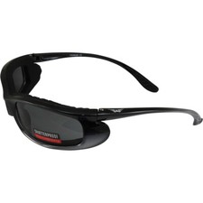 Padded Wrap Around Motorcycle Sunglasses Sleek Black Frame Smoke Lens