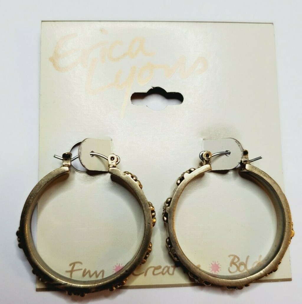 Erica Lyons Antique Gold Tone Hoop Earrings 1.25 Inch