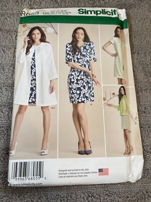 Simplicity Pattern 8055 Ms Dress w/Neck Tucks~Sleeve Opt& ButtonFront Coat 16-24
