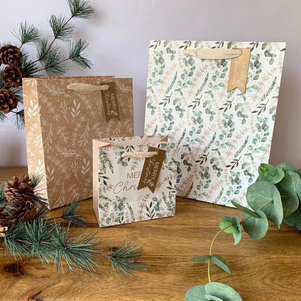 Christmas Gift Bags Set Eco Friendly Eucalyptus with Handles