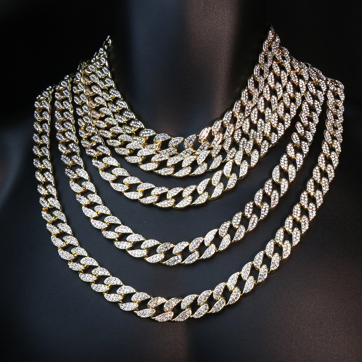 Iced Cubic-Zirconia Miami Cuban Choker Link Chain Hip-Hop Iced Cubic-Zirconia Miami Cuban Choker Link Chain Hip-Hop