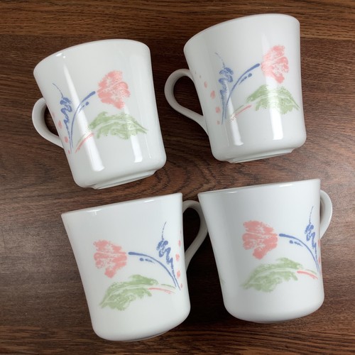 Corelle Mugs / Cups PASTEL BALLET 3.5" Set Of 4 Pink Green Blue Flowers On White - Picture 2 of 6