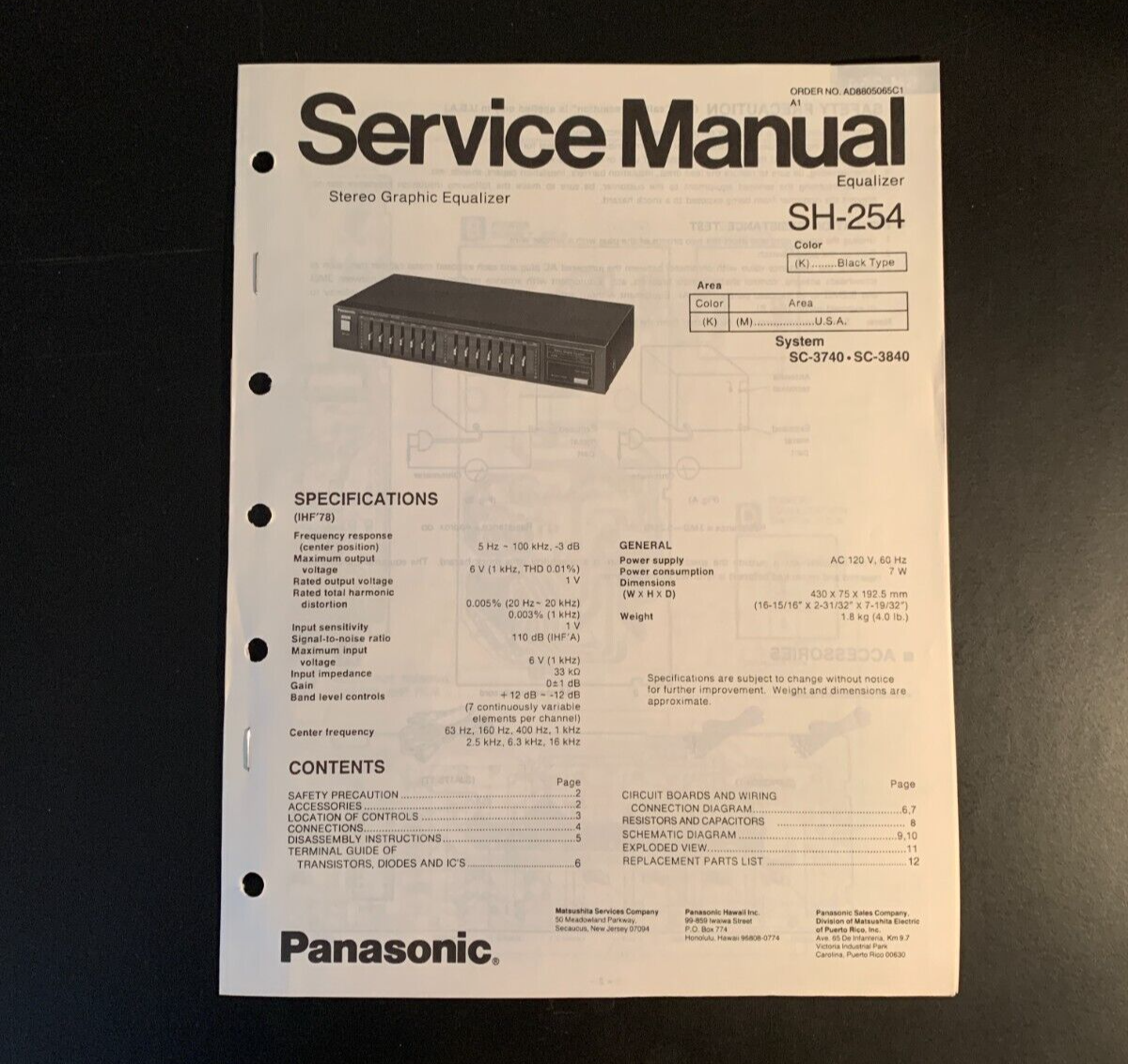 Panasonic SH-254 - Stereo Graphic Equalizer ORIGINAL Service