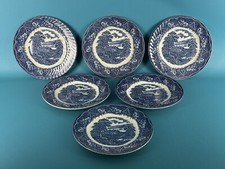 Servizio 6 Piatti Piani 20.5cm Ceramica Inglese Barratts Staffordshire Blu