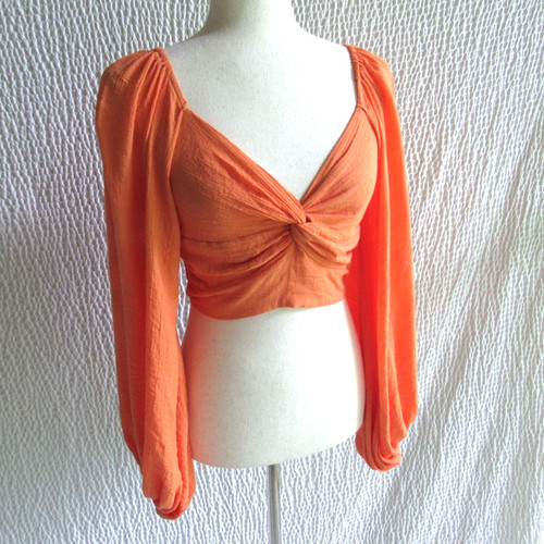 Crop Top Coral Orange Size Medium Hello Molly Only Good Times Full Slv Smocked