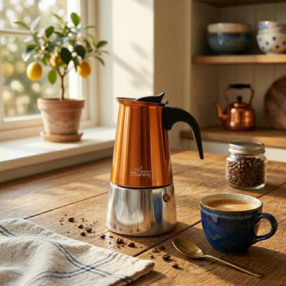 Any Morning Stovetop Espresso Coffee Maker, Stainless Steel 