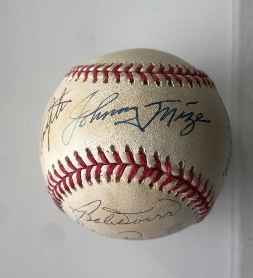 Johnny Mize, Bob Feller, Doerr, Roberts, Slaughter, Irvin Autograph Ball PSA/DNA view 2