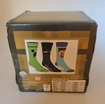Minecraft Mens Shoe Size 8 -12  /3 Pack of Crew Socks Novelty Gift Box