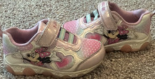 Disney Minnie Mouse Girls Pink Glitter Polka Dot Comfort Hook  Loop Sneakers