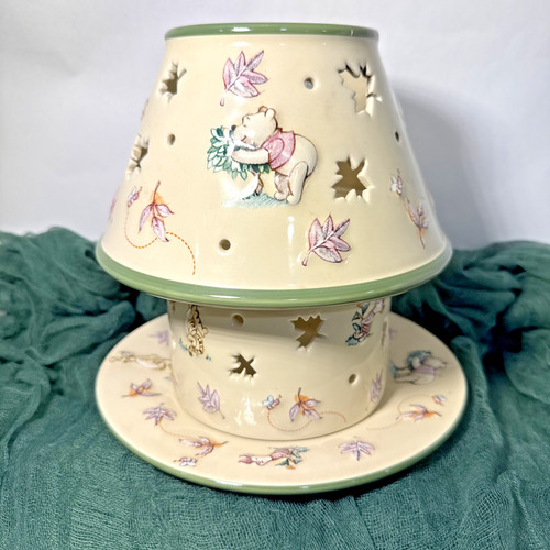 Disney Winnie The Pooh Ceramic Candle Holder w Shade & Under Plate Fairy Lamp