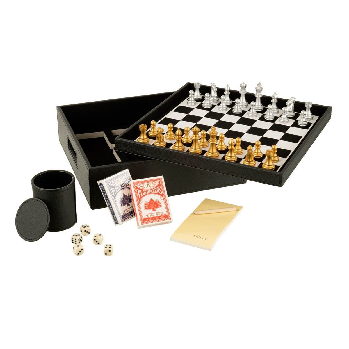 Boîte jeux de cartes et échiquier Ezra 35cm noir pour animer vos dimanches en famille