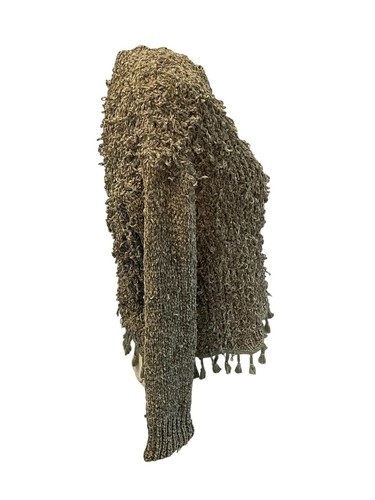 Vintage Bibi Green Long Loop Boucle Shaggy Fringed Cropped Sweater Size Medium - Picture 2 of 9