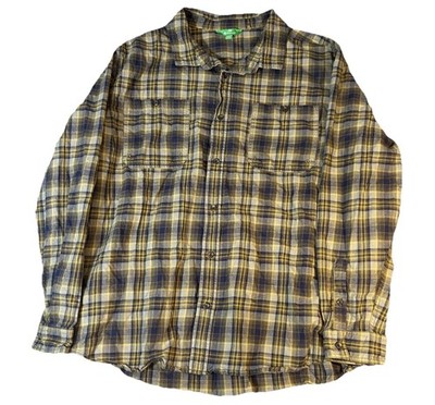 Dip Shirt Mens 2XLT Plaid Yellow Blue Blanket Flannel Outdoor Button Down Earthy