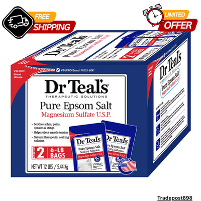 Dr. Teal's Pure Epsom Salt Unscented Bath Salts, 2 bags x 6 lbs each