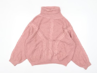 QED LDN Grobstrickpullover Damen rosa Rollkragen Größe M