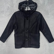 Old Navy Duffle Coat Youth Size S Black Hooded Wool Blend Full Zip Tuggle Jacket