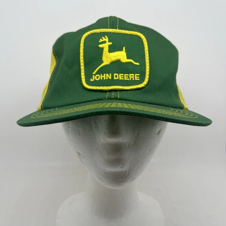 Vintage John Deere K Products Old Logo USA Green w/ Yellow Mesh Snapback Hat - Image 3 of 4