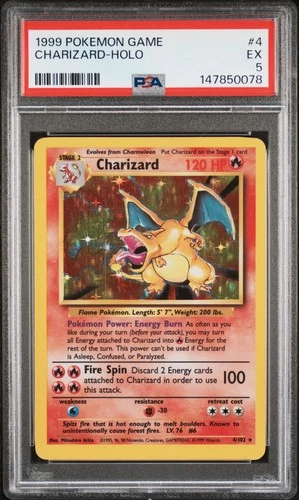 1999 POKEMON BASE SET UNLIMITED #4 CHARIZARD-HOLO PSA 5