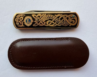 VINTAGE K.I.E. SWEDEN GOLD & BLACK FOLDING KNIFE & FILE BLADE, LIONS CLUB W/CASE