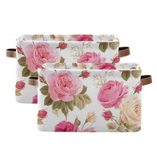 susiyo Large Foldable Storage Bin, Floral Pink Roses Fabric Storage Baskets f...