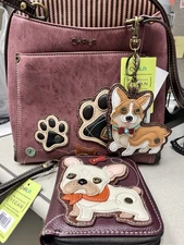 NEW CHALA DOG PAWPRINT BACKPACK PURSE, Bulldog Wallet, Corgi Keychain Lot