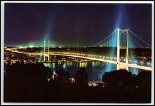 Vintage 1970s Bosphorus Bridge Night View Istanbul Turkey Panorama Postcard K030