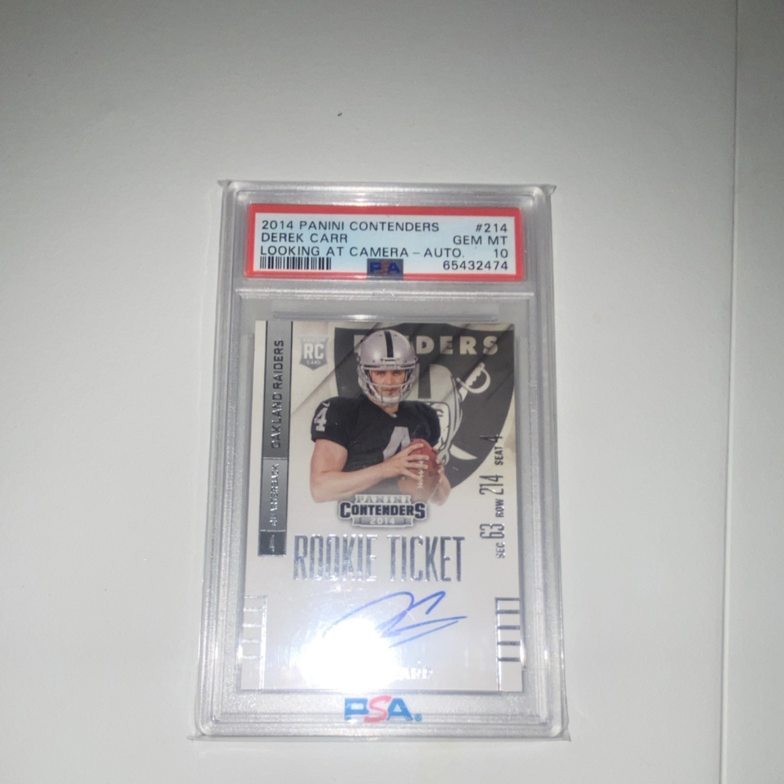Derek Carr Panini Contenders #214 Autograph