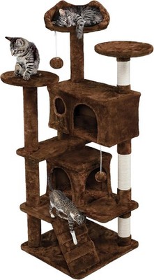 54in Cat Tree Tower w/Large Cat Condo Stand House Scratching Posts and Perch